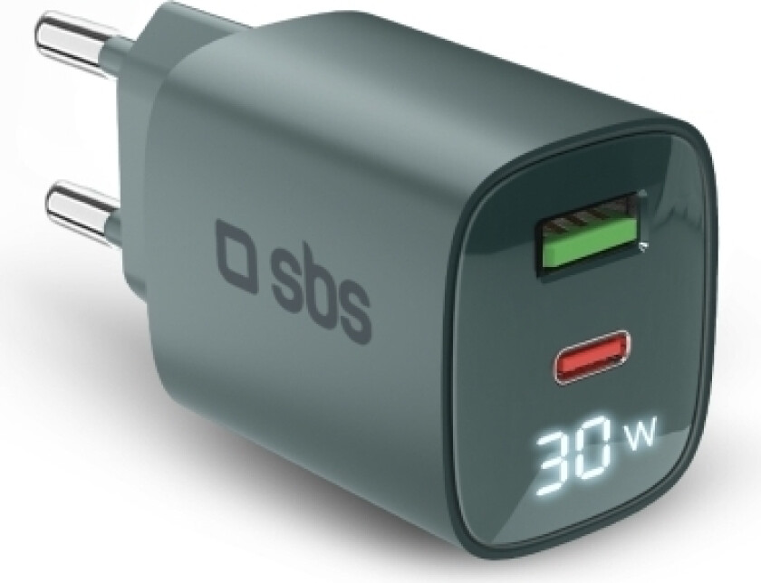 Lader Sbs Gan 30W, Usb-C, Lcd, Lyseblå