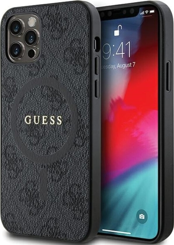 Originalt Guess Guhmp12mg4gfrk Frontpaneldeksel For Iphone 12/12 Pro (Kompatibel Med Magsafe / 4G Ring Klassisk Logo / Svart)