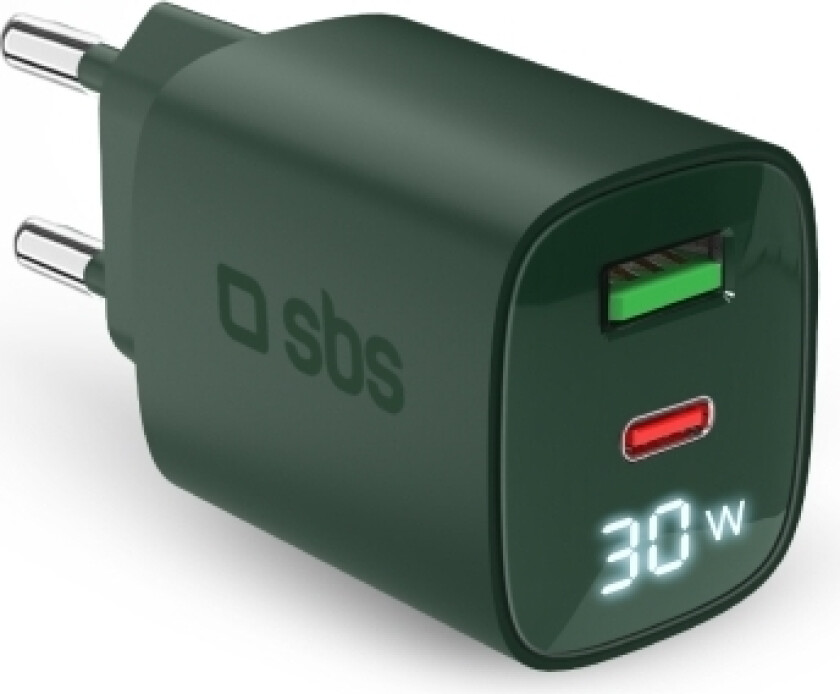 Lader Sbs Gan 30W, Usb-C, Lcd, Grønn