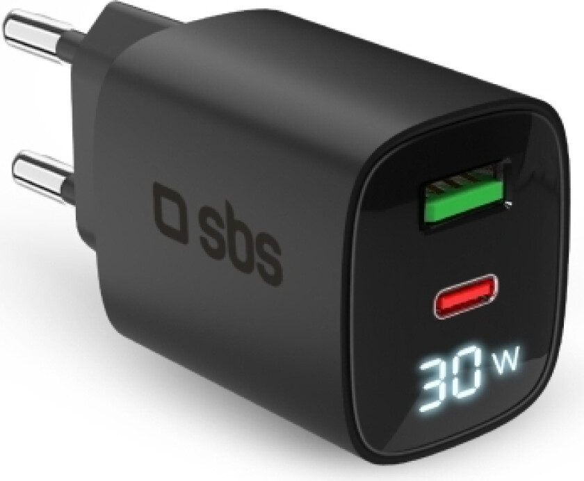 Lader Sbs Gan 30W, Usb-C, Lcd, Juodas
