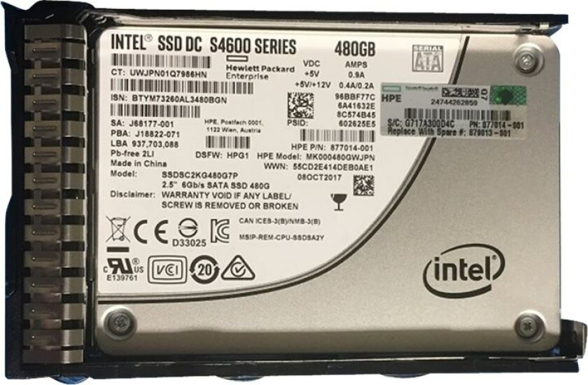 Hpe Mixed Use - Ssd - 480 Gb - Intern - 2.5" Sff - Sata 6Gb/S - Med Hpe Smart Carrier