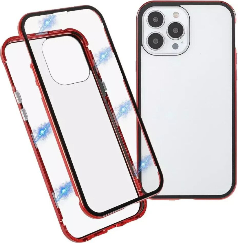 iPhone 13 Pro Magnetisk Metall Deksel med Glass Foran & Bak - Rød