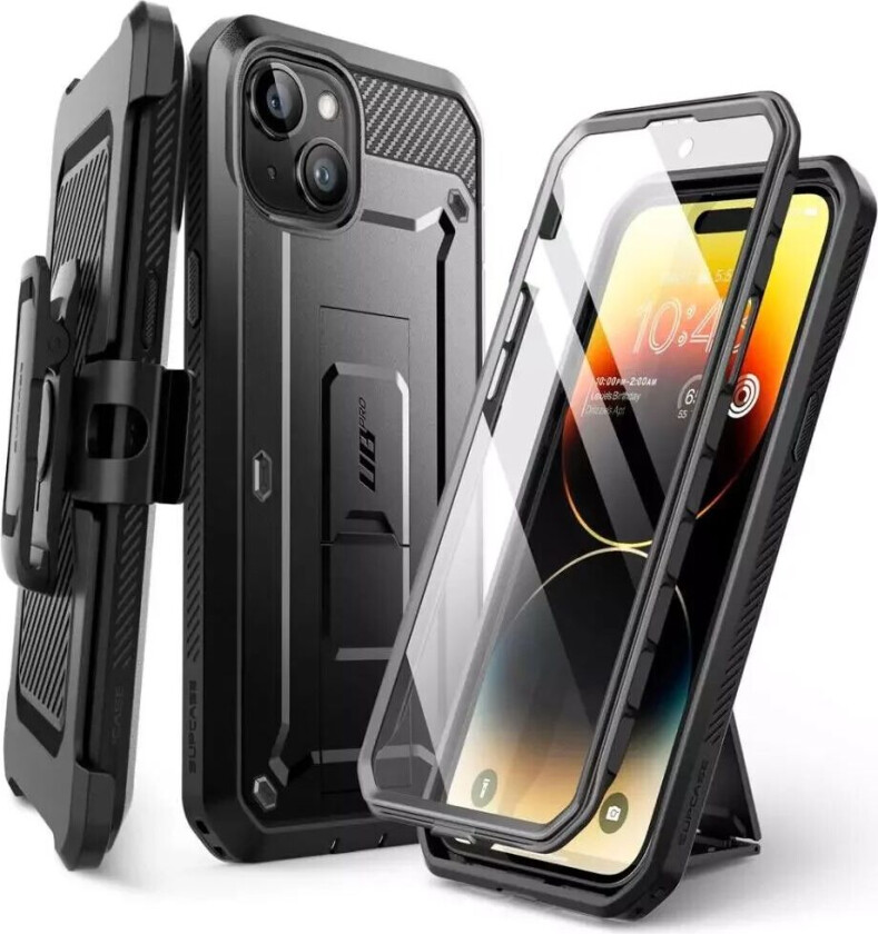 SUPCASE iPhone 15 SUPCASE Unicorn Beetle Pro Håndverker Deksel med Skjermbeskytter - Svart