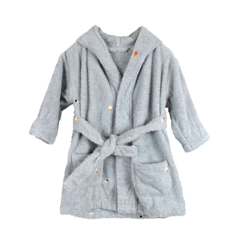 Badekåpe med broderi 1-2 år - Perleblå