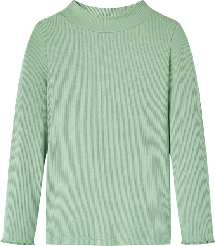 T-skjorte for barn med lange ermer halvhøy hals mørkemynte 128