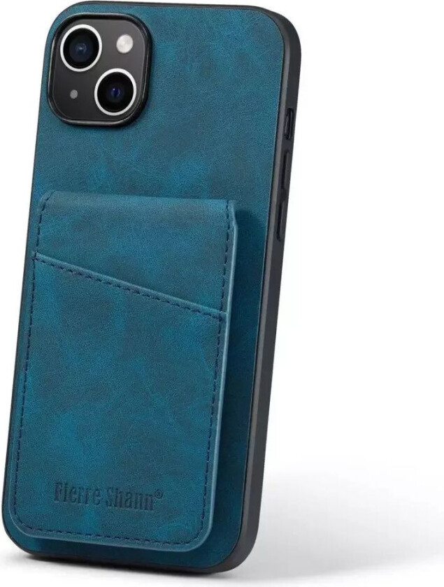 iPhone 14 Skinndekket Plast Deksel med Kortholdere og Stativfunksjon - Blå