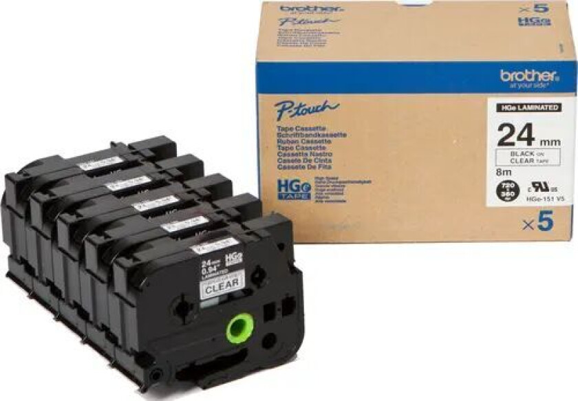 Tape 24mm Hge-151v5 Svart/clear 5-pack