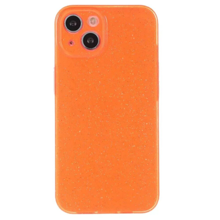 iPhone 15 Fleksibelt Plastdeksel med Glitter - Oransje