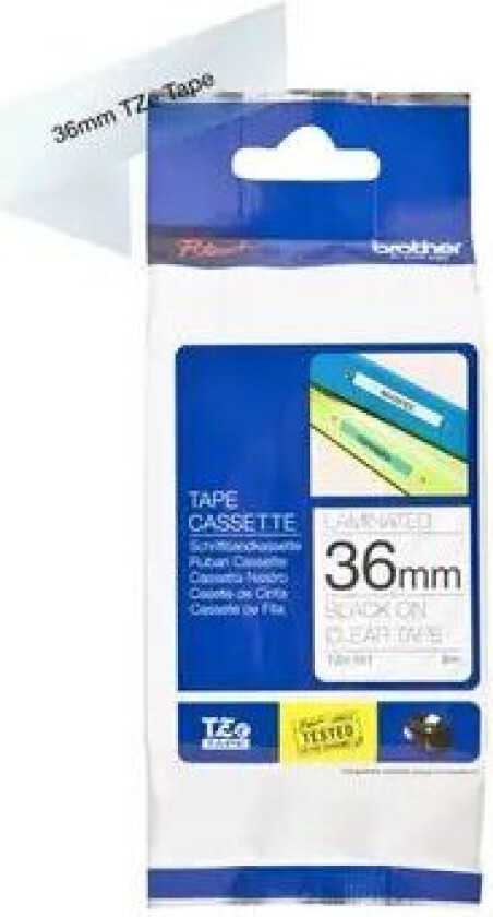 Tape 36mm Tze-161 Svart/gjennomsiktig