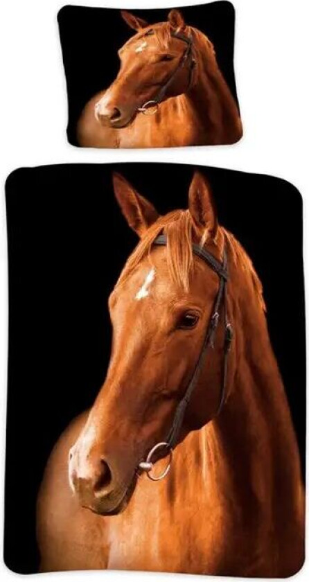 Hestesengetøy - 140x200 cm - sengesett med hest - 2 i 1 design - 100% bomull
