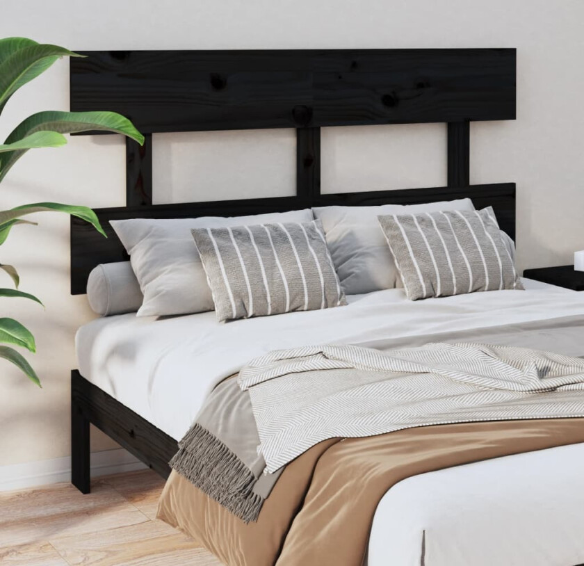 Sengegavl svart 138x3x81 cm heltre furu