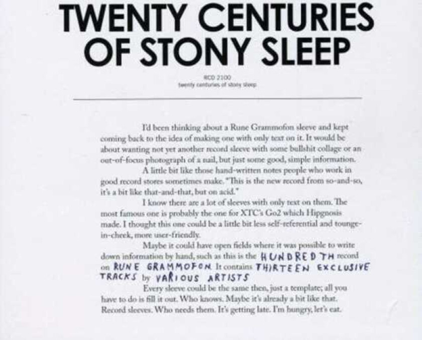 Diverse Artister  Twenty Centuries Of Stony Sleep  Rune Grammofon  CD