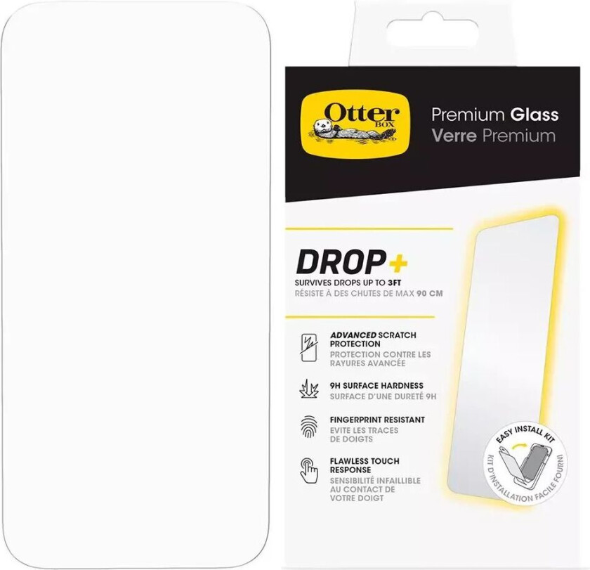 Premium Drop+ Defense iPhone 15 Plus Skjermbeskyttelsesglass med installasjonssett - Passer til deksel - Gjennomsiktig