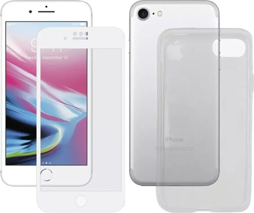 iPhone SE 2022 / 2020 / 8 / 7 360° Protection (Glass m. Hvit Kant + Bakside Deksel)
