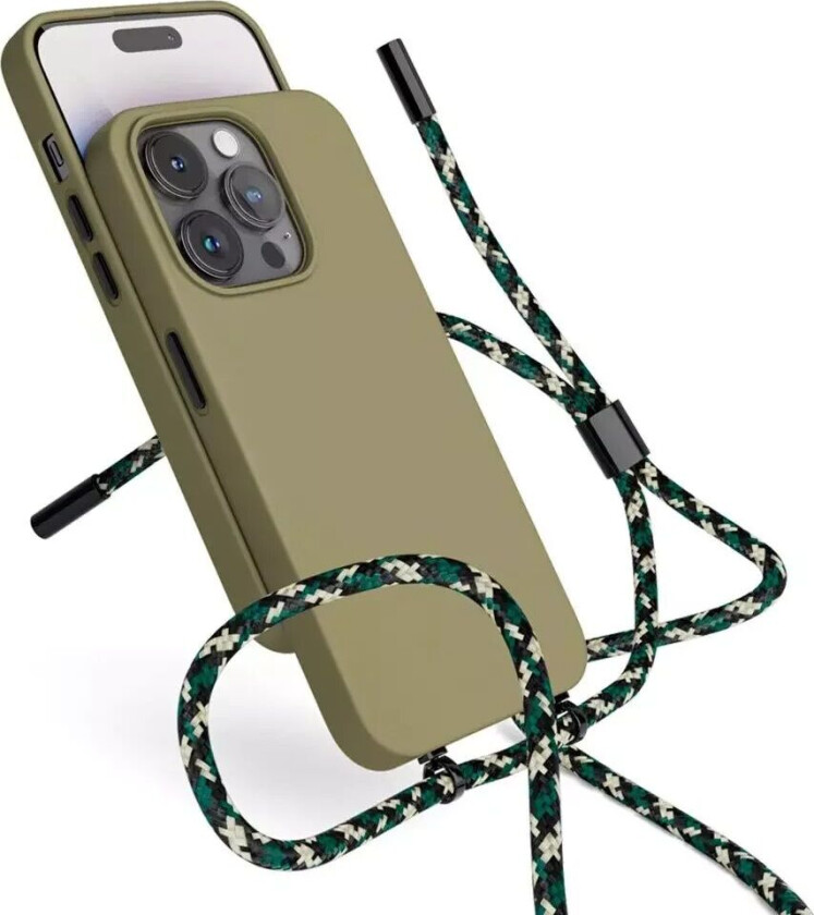 iPhone 14 Pro Silikon Necklace Deksel - Grønn