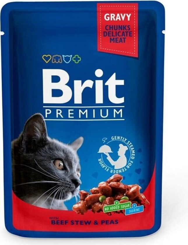 Brit Premium Porsjonsposer Med Biff & erter for Katter