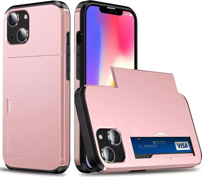 iPhone 14 Drop Proof Deksel m. Lommebok - Rose Gold