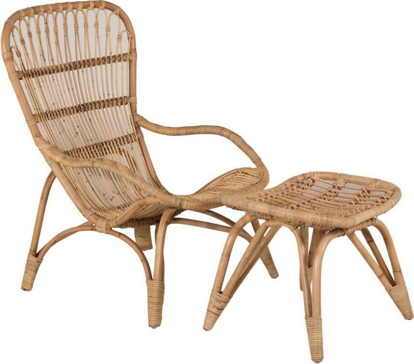 Ella lounge chair med fotskammel natur, offwhite.