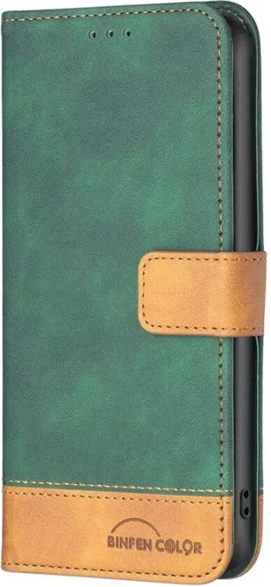iPhone 14 Pro Flip Deksel i Mykt Skinn med Lommebok og Brun Bunn - Grønn