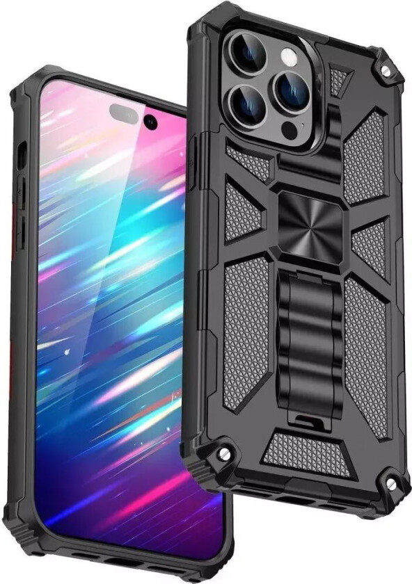 iPhone 14 Pro Max Hybrid Håndverkerdeksel m. Stativ & Magnet - Svart