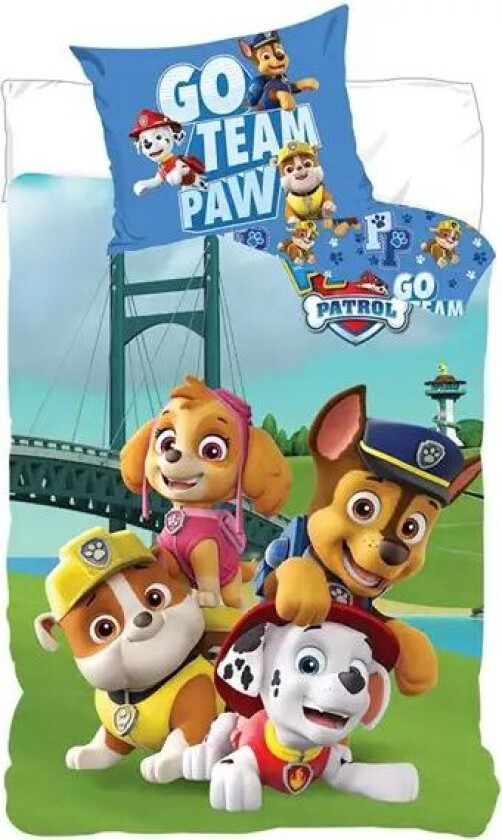 Paw Patrol Sengetøy - Go team paw - 140x200 cm - 2 i 1 sengesett - 100% bomull