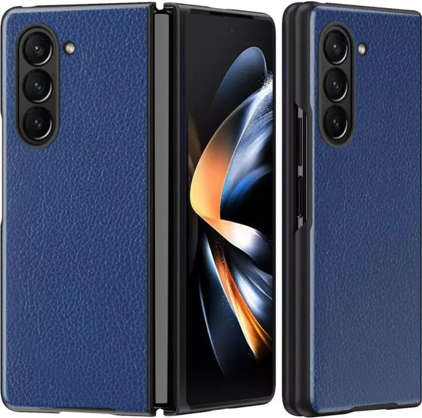 Samsung Galaxy Z Fold5 5G Litchi Kunstskinn Bakdeksel - Blå