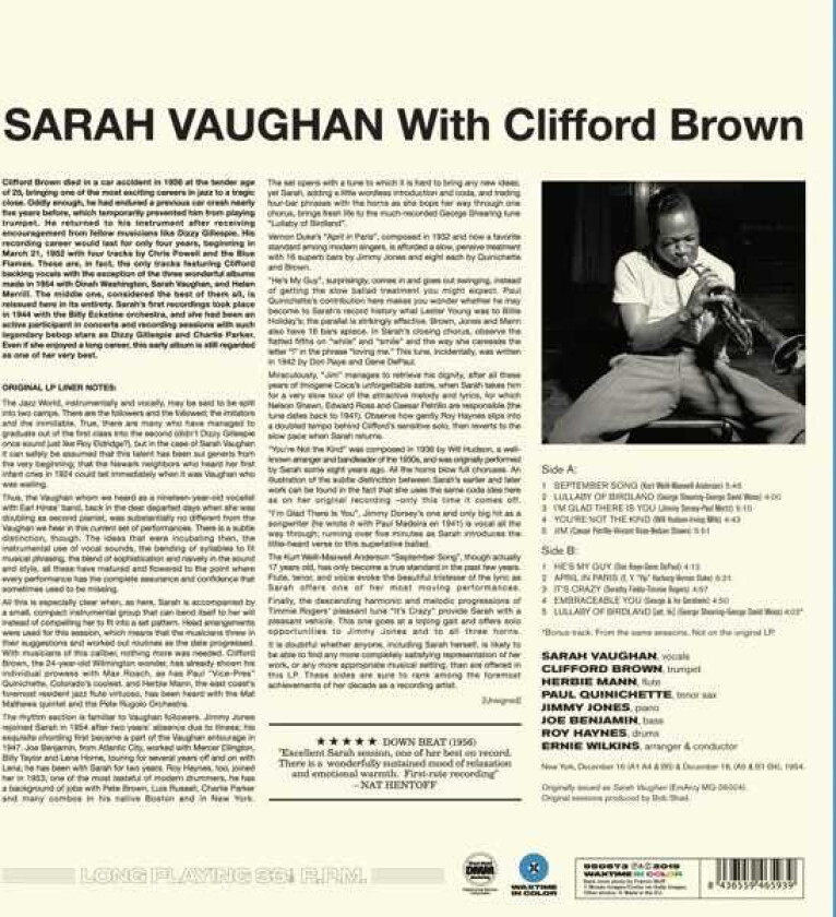 Sarah Vaughan With Clifford Brown LP/Vinyl