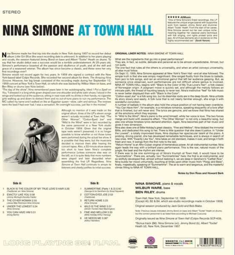 Nina Simone Nina Simone At Town Hall LP/Vinyl