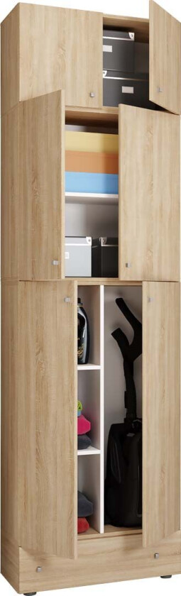 LonaXXL garderobeskap 6 dører 1 skuff eik dekor.