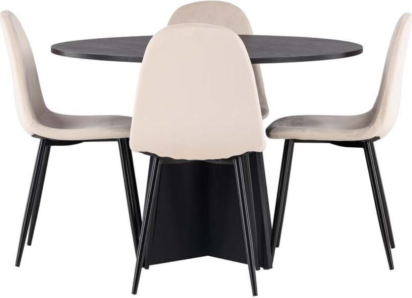 Bootcut spisegrupper bord svart og 4 Polar stoler beige.