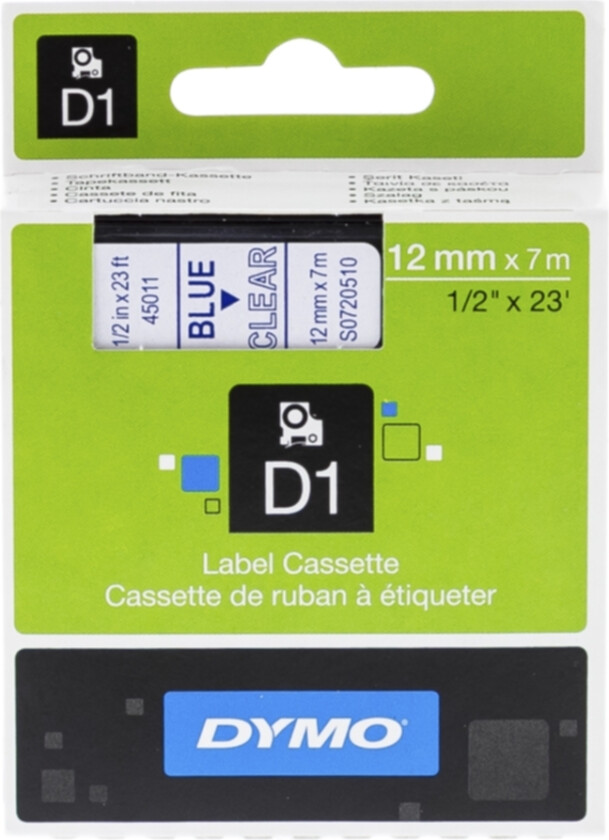 Dymo Tape D1 12mm Blå/gjennomsiktig