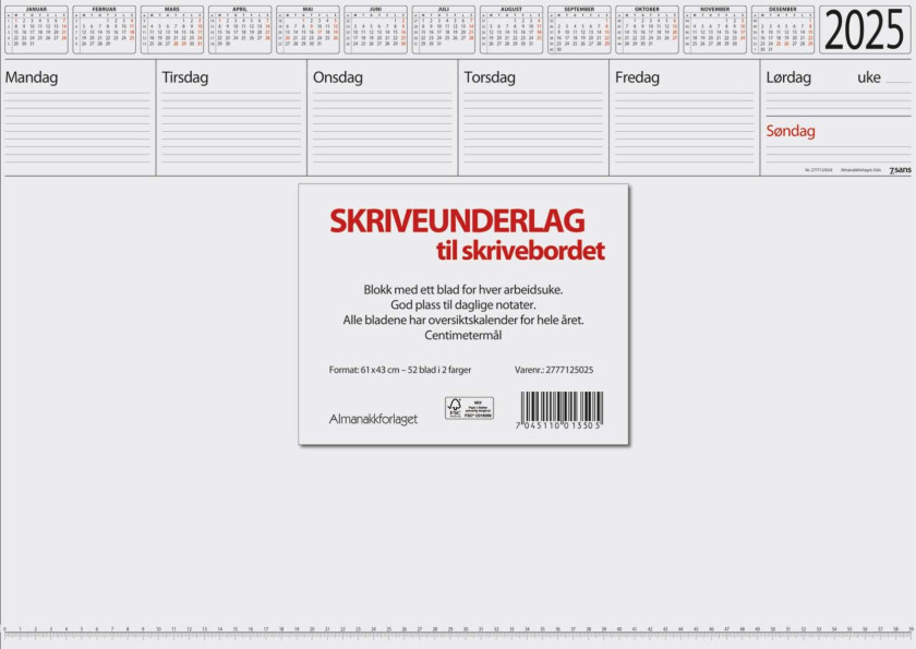 Kalender 2025 7.Sans Skriveunderlag Papir