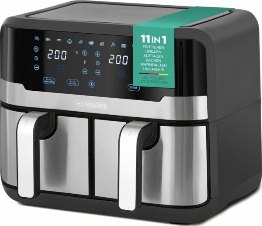 HeinrichS Hfr 8214 Double Hot Air Fryer 2 X 4.5 L = 9.0 L 1300-2400 W Black - Silver