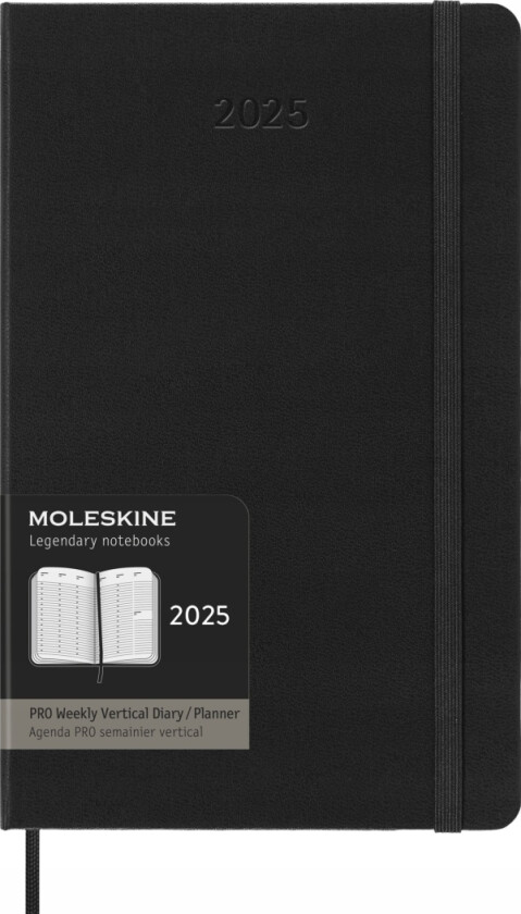 Pro 2025 Vertikal Ukekalender, 12M, L, Innbundet, 13X21cm, Svart