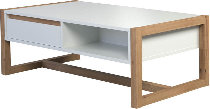 Dakota sofabord 2 skuffer, 2 hyller, hvit.