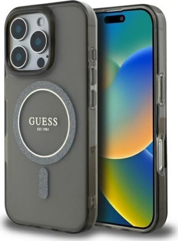Deklas Guess Guhmp16lhfgerek Iphone 16 Pro 6.3" Juoda/Juodas Hardcase Iml Glitter Circle Magsafe