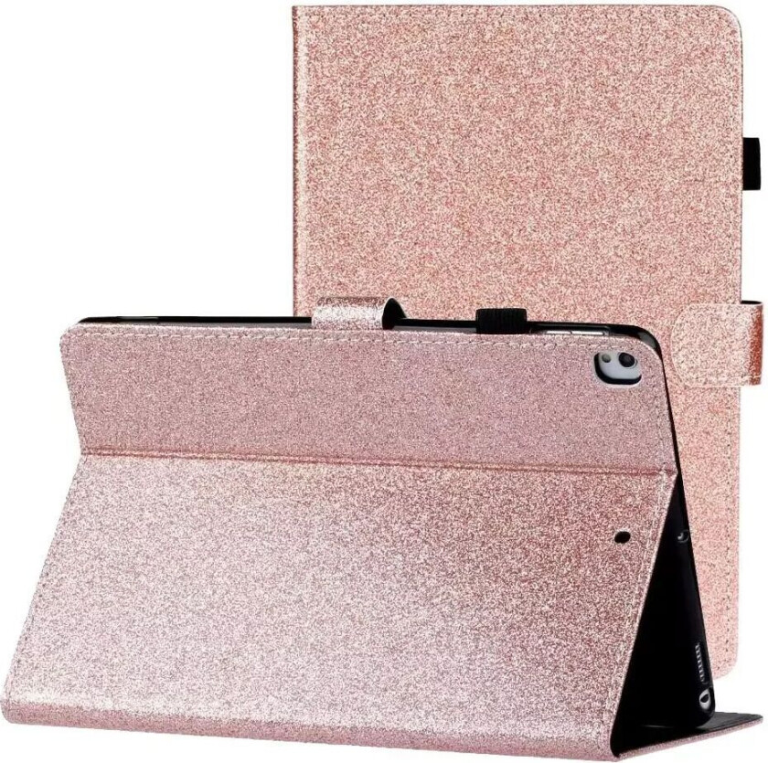 iPad 10.2" (2021 / 2020 / 2019) Glitter Deksel m. Stativfunksjoner & Kortholder - Glitter Rose Gull