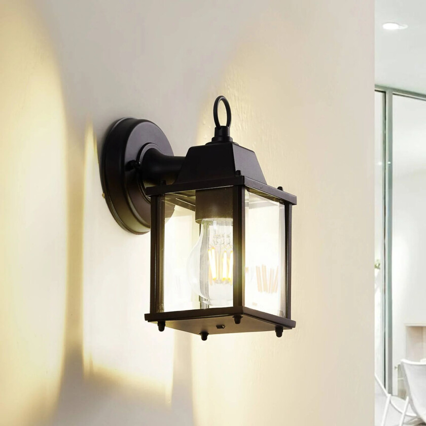 utendørs vegglampe Rurik, svart, glass, aluminium, E27