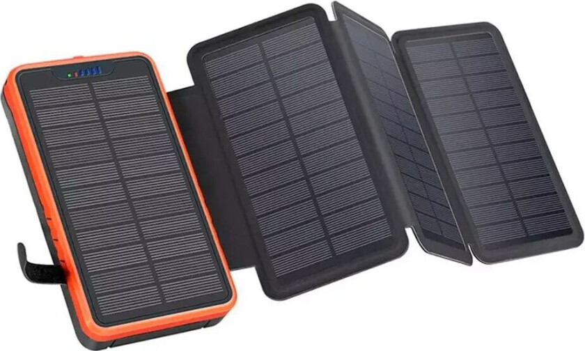 Sammenleggbar Solar PowerBank 20 000 mAh 10,5W 2 x USB-A m. Lys - Svart / Oransje