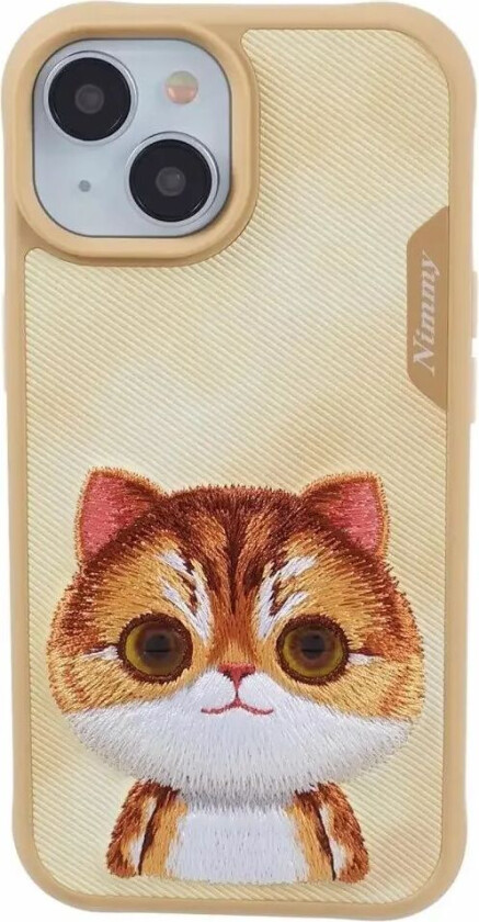 iPhone 15 Hybrid Deksel m. Dyremotiv & Broderi - Oransje Kat