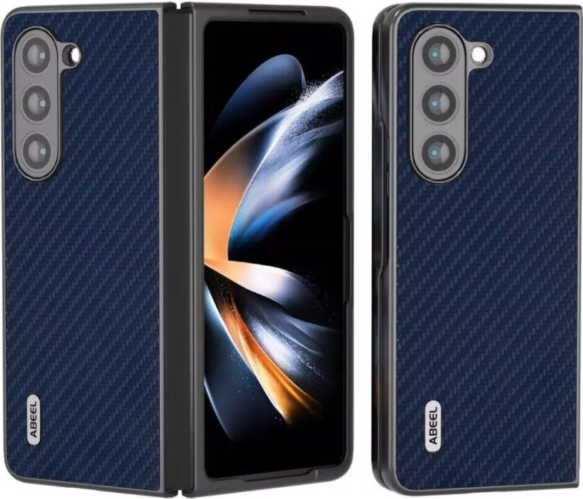 Samsung Galaxy Z Fold5 (5G) Skinnkledd Plast Deksel - Mørke Blå Carbon