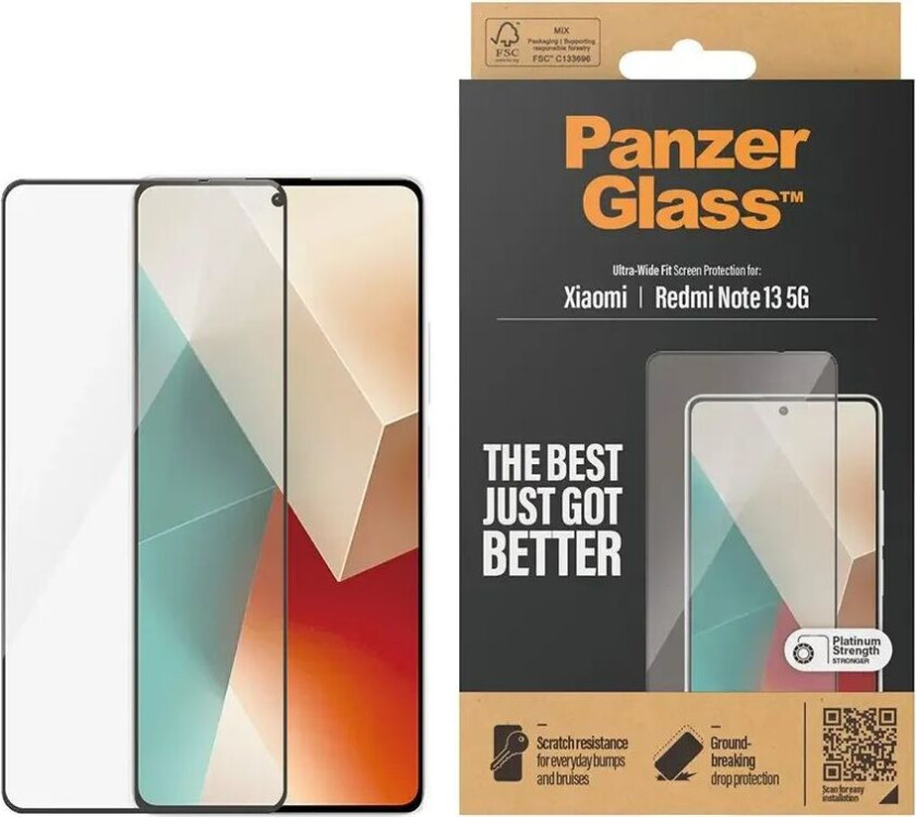 Xiaomi Redmi Note 13 Ultra Wide Fit Skjermbeskyttelsesglass - Platinum Strength - Svart Kant