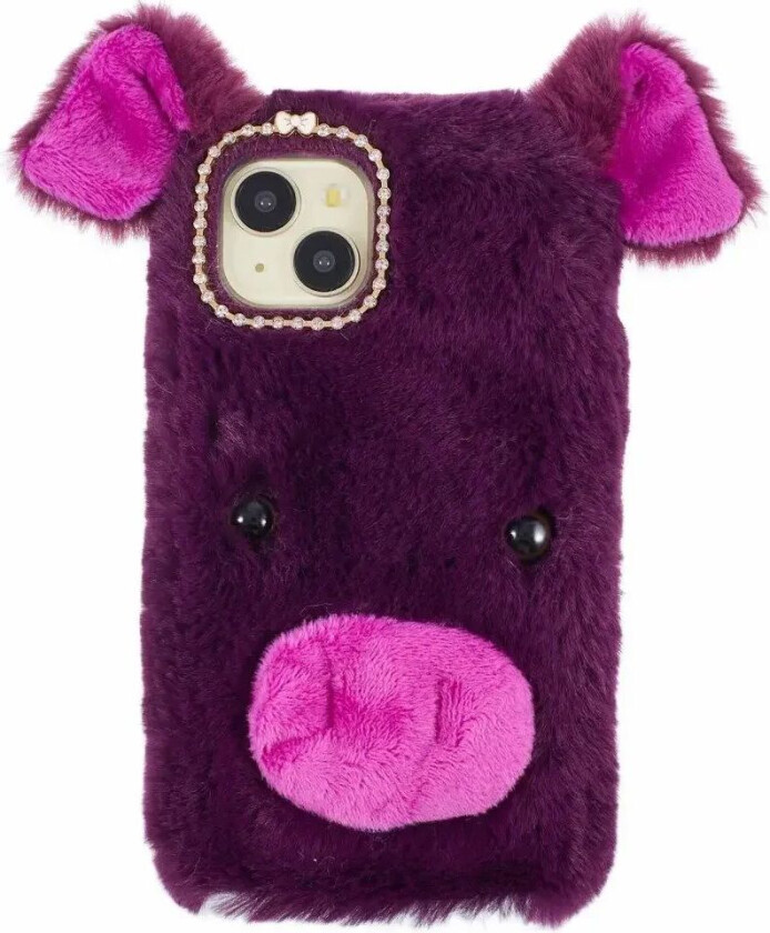 iPhone 15 Fleksibelt Plastbakdeksel m. Pels - Gris - Lilla