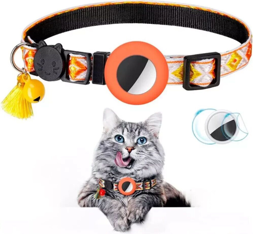 Kattehalsbånd med AirTag Silikondeksel & Børste - Oransje