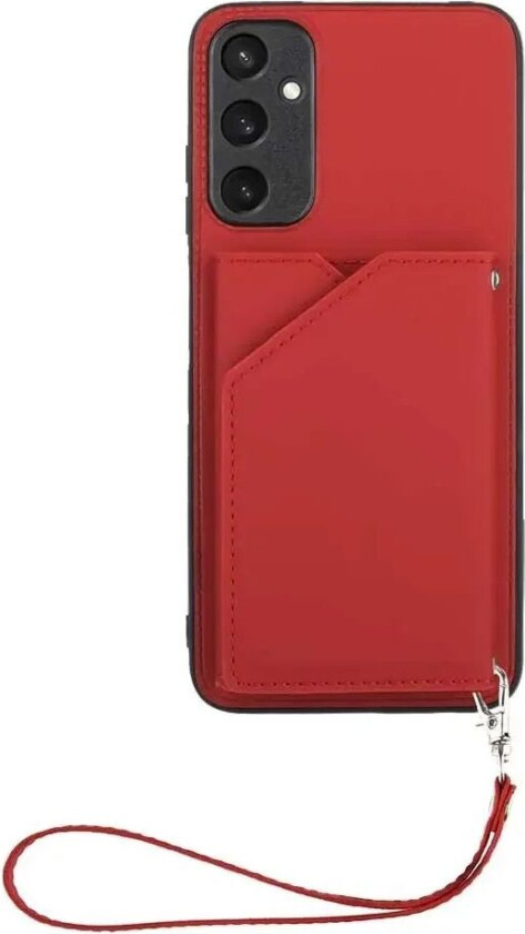 Samsung Galaxy A15 (5G) / A15 Skinndekket Plastdeksel med Lommebok og Stropp - Rød