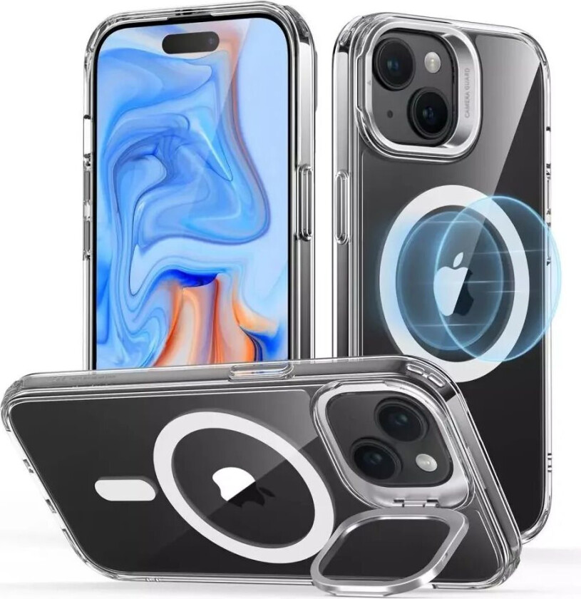 iPhone 15 Classic Kickstand Halolock Deksel - MagSafe Kompatibel - Gjennomsiktig