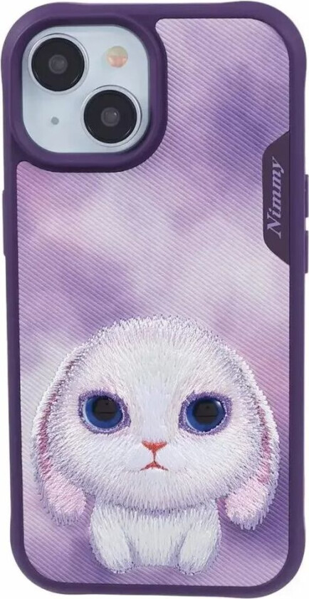 iPhone 15 Hybrid Deksel m. Dyremotiv & Broderi - Kanin