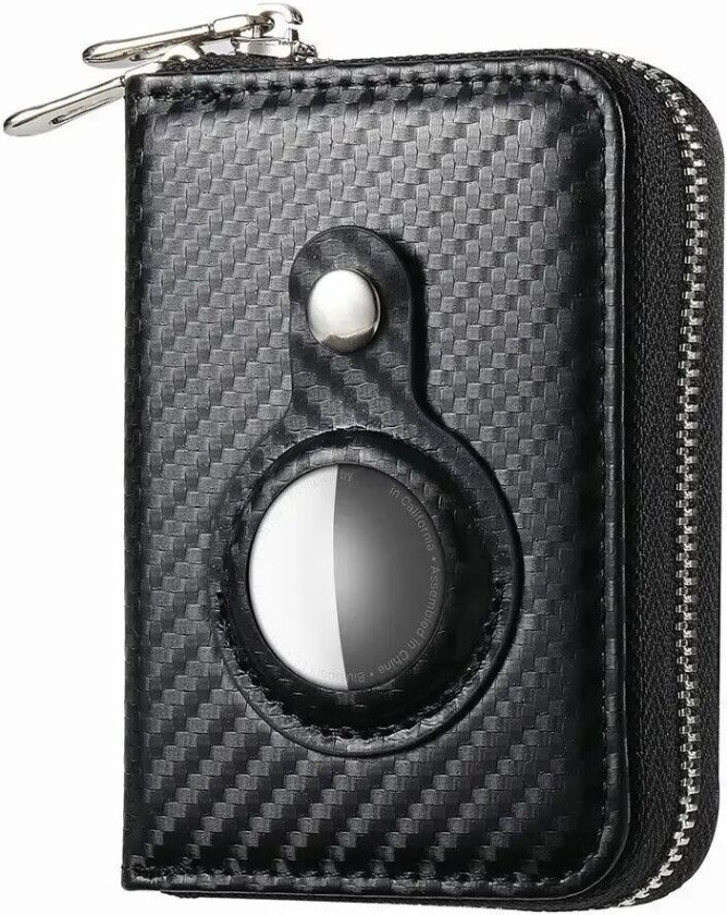 Skinnlommebok med Innebygd Holder for Apple AirTag - Svart med Karbontekstur