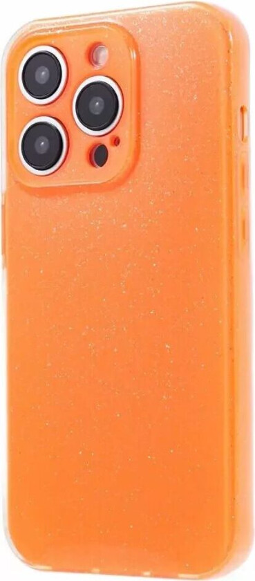 iPhone 15 Pro Fleksibelt Plastdeksel med Glitter - Oransje