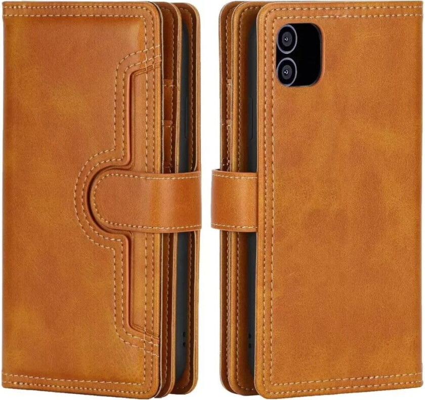 iPhone 12 Pro / 12 Skinn Flip Deksel med stor Lommebok - Brun